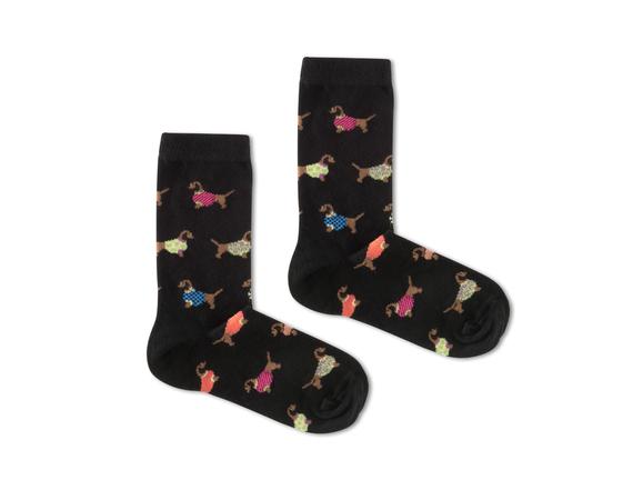 Sosis Köpek Desenli Kadın Çorabı - Siyah