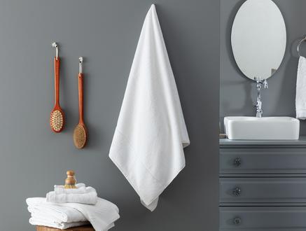 Riz Jakarlı Banyo Havlusu - Beyaz - 80x150 cm