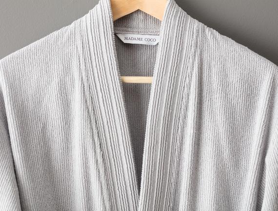 Stripe Kimono Unisex Bornoz - Gri