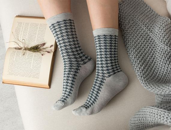 Pied De Poule Kadın Soket Çorap - Gri