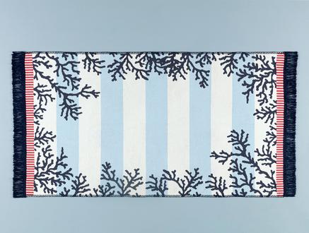 Beau Saçaklı Dokuma Kilim - Mavi/Beyaz - 80x150 cm